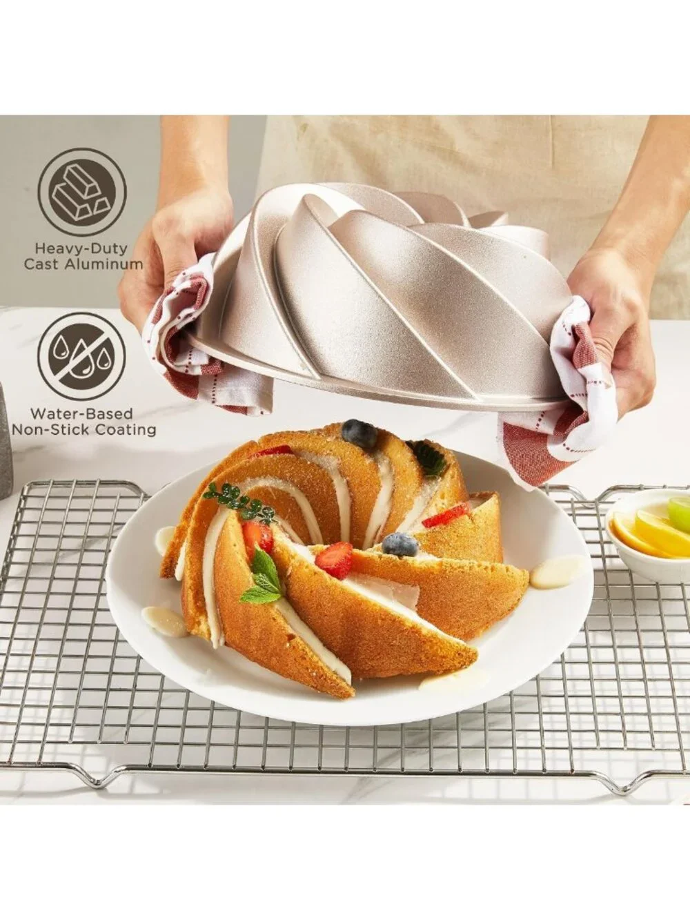 Non-Stick 9.5-Inch Heavy Duty Tube Pan - Durable Aluminum Baking Mold for Flan